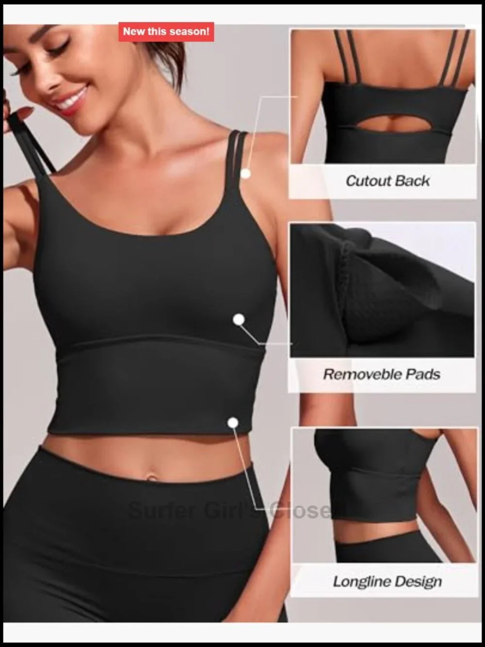 High Support Longline Sports Bra Built In Bra Strappy Yoga Crop Tank Top
